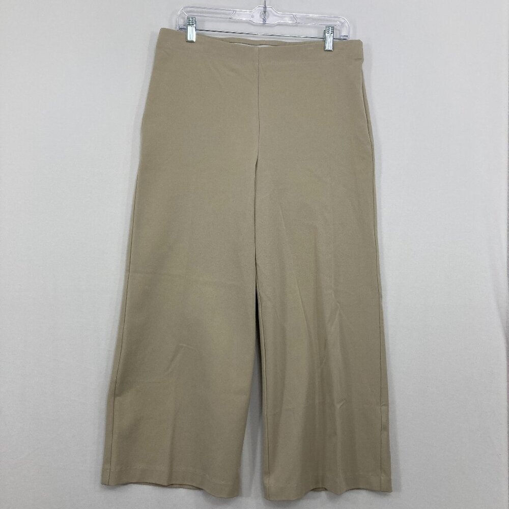 Karen Kane Large Beige/Tan Stretch Wide Leg Pull-on Crop Pants Office Career